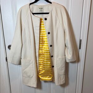 Old Navy Women's Cream Winter Jacket with Yellow Striped Lining